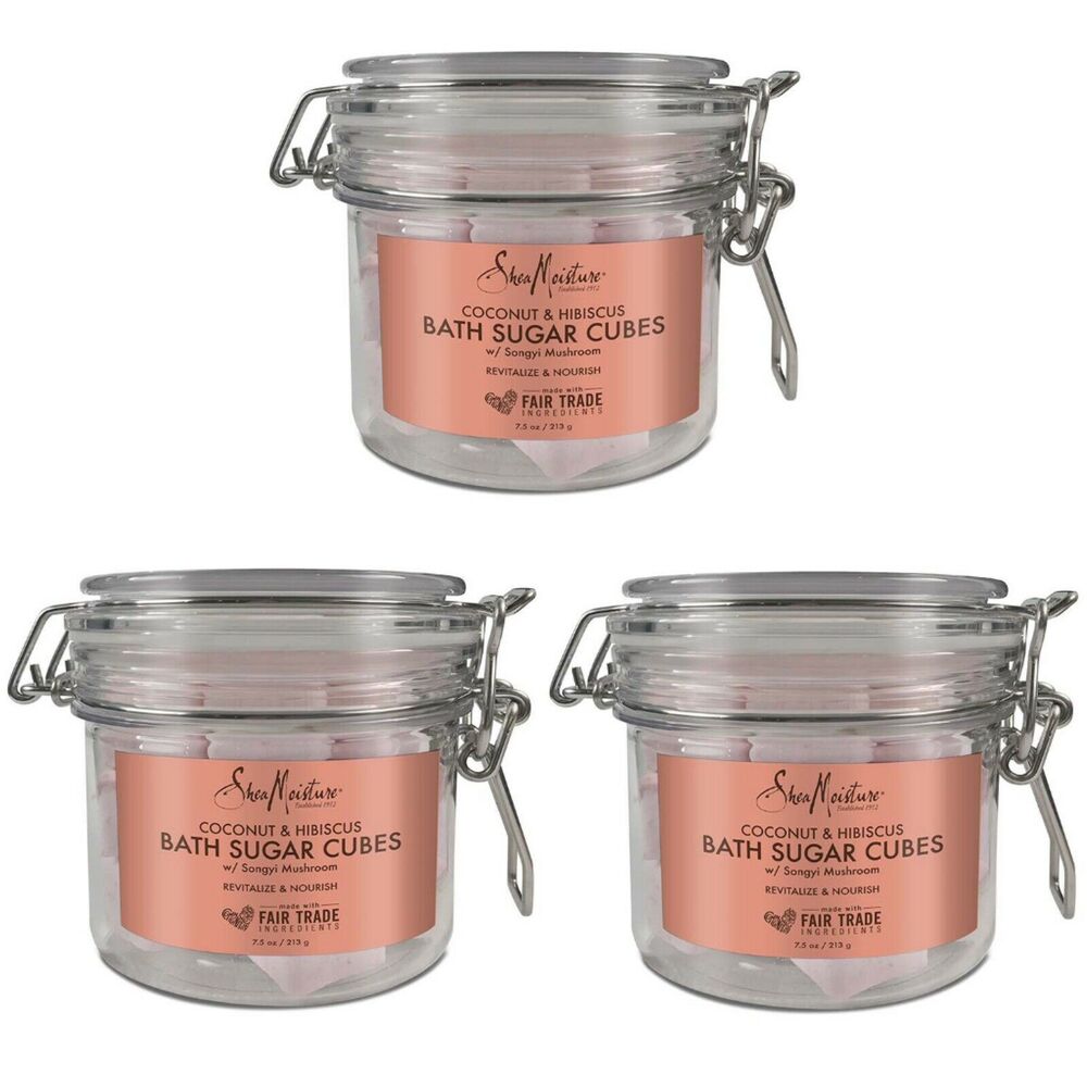 3 Pack Lot SHEA MOISTURE COCONUT HIBISCUS BATH SUGAR CUBES 7.5 OZ each Bathroom